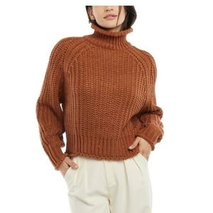  H&M brown ribbed-knit mock turtleneck sweater